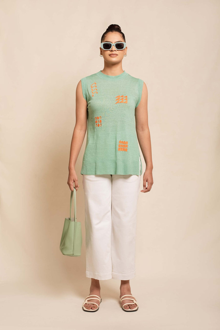 Linen Textured Embroidered Top