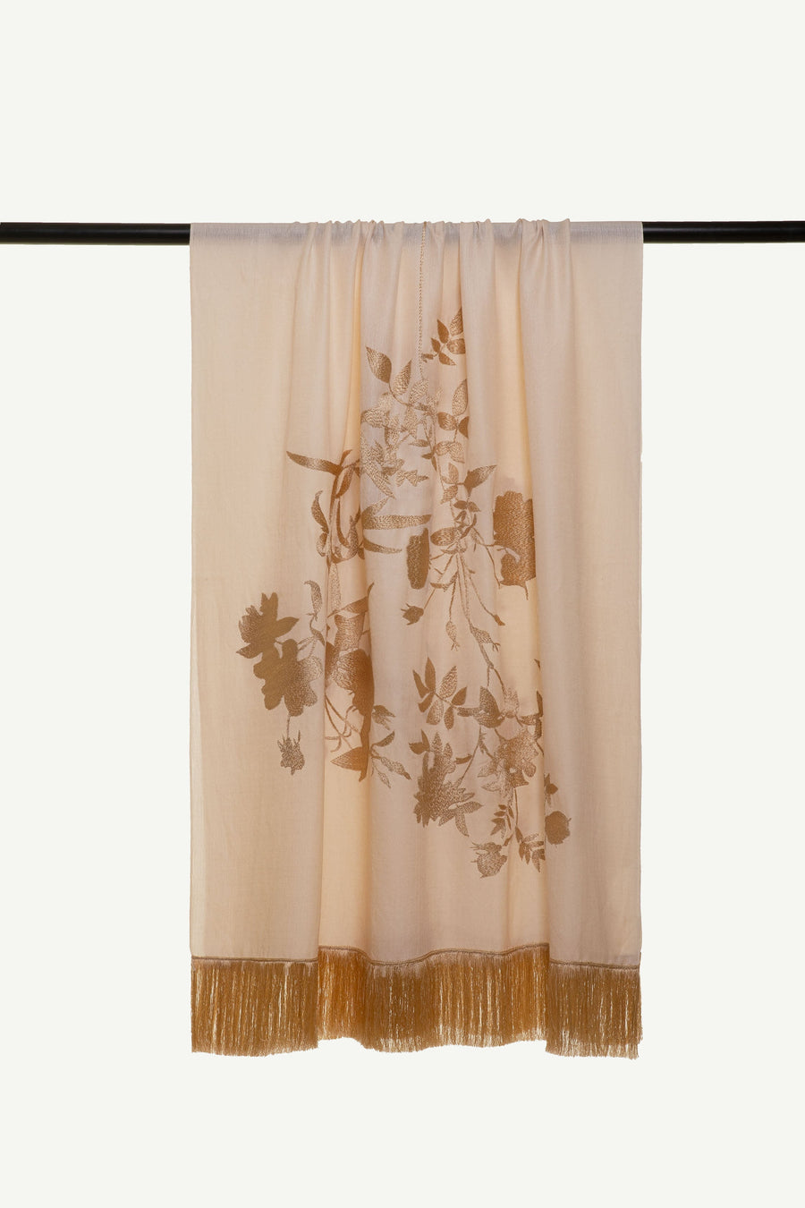 Floral Embroidered Scarf with Silk Tassels