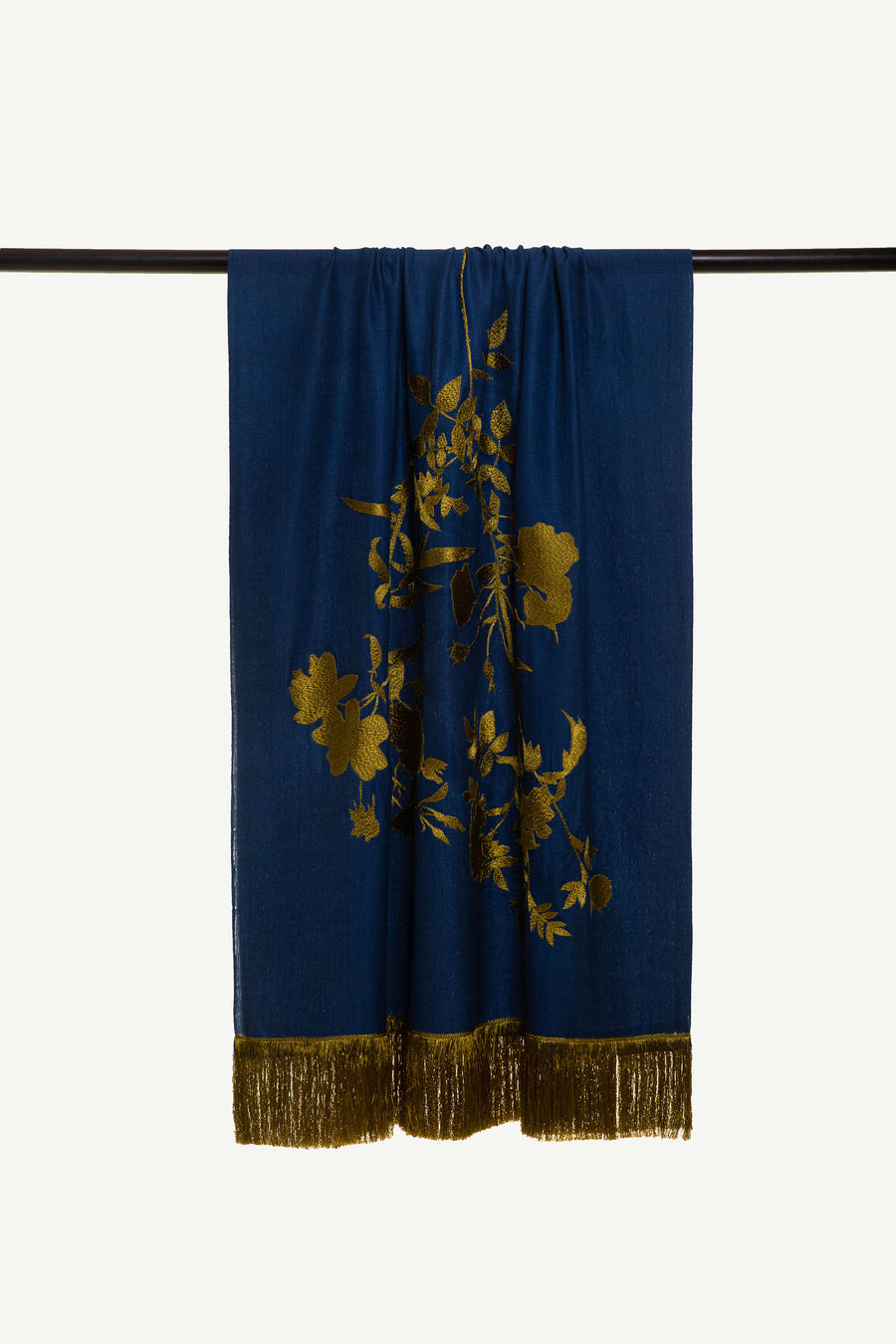 Floral Embroidered Scarf with Silk Tassels