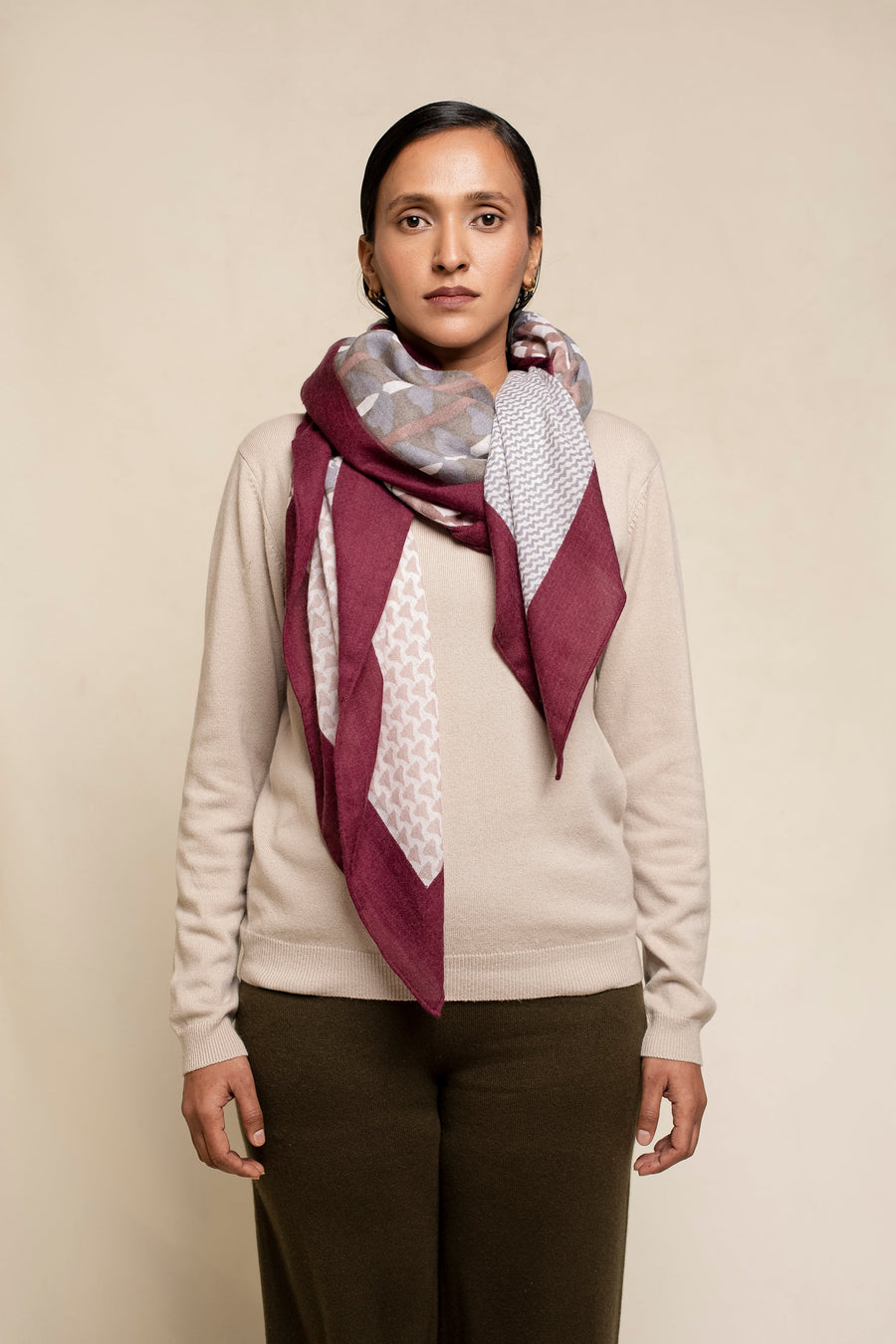 Micro Pattern Patch Printed Cashmere Square Scarf