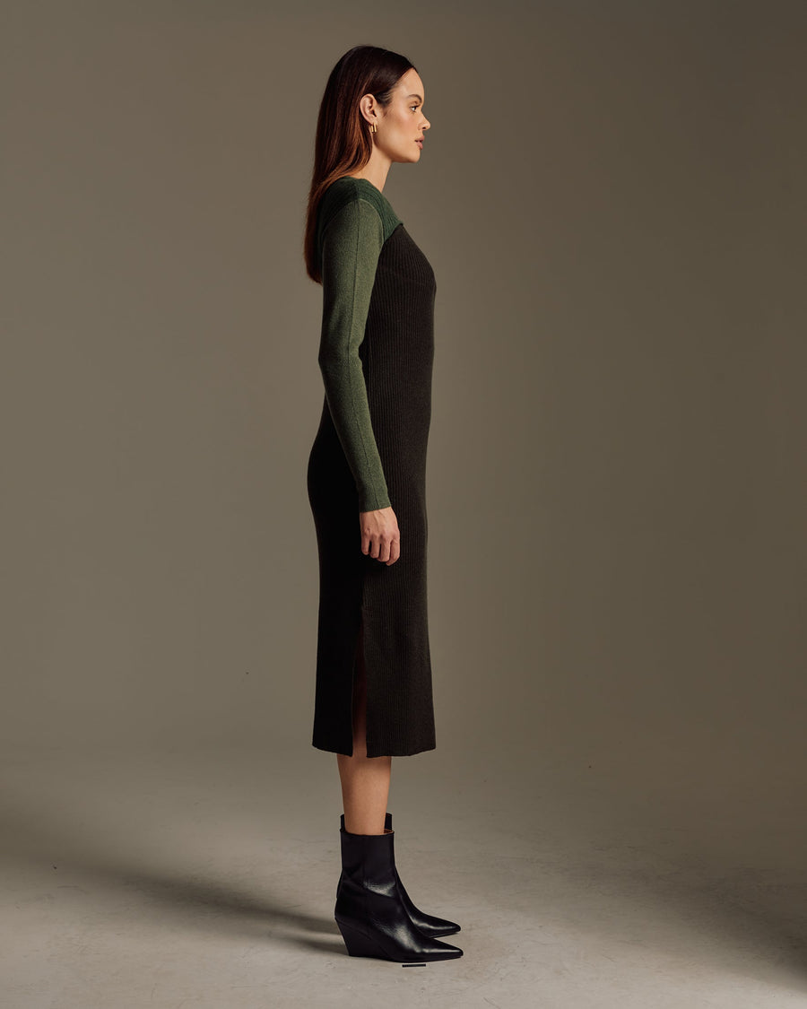 Women's Wool Cashmere Multi Ribbed Midi Dress