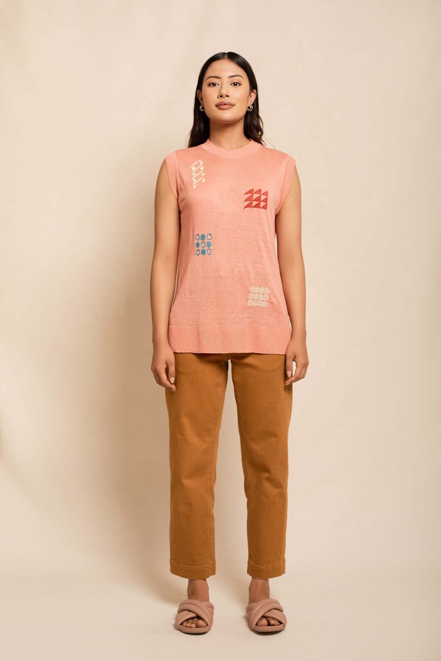 Linen Textured Embroidered Top
